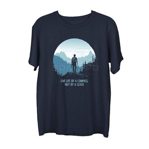 Camiseta de algodón para hombre, manga corta, cuello redondo, informal, con estampado de montaña, diseño Live Life By A Compass Not By A Clock - Product Image 1