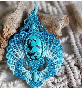 Collier macramé en forme de poire en Larimar naturel rare Collier ras du cou réglable fait à la main pour cadeau d'anniversaire et cadeau de la Saint-Valentin - Product Image 2