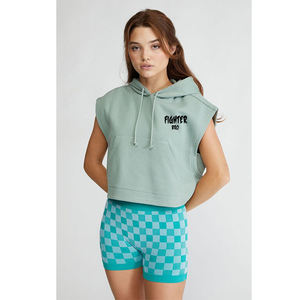 Conjunto de sudaderas recortadas de talla grande para mujer, conjunto de 2 piezas, fabricación de apliques desgastados de peso pesado, sudaderas con capucha y pantalones cortos - Product Image 6