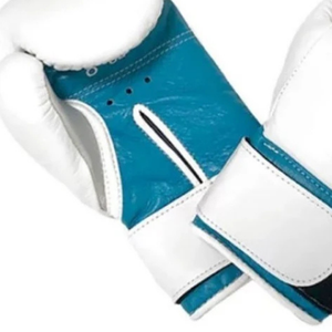 Gants de boxe professionnels en cuir blanc et bleu ciel, avec fermeture velcro au poignet, pour l'entraînement et le sparring, pour hommes et femmes - Product Image 5