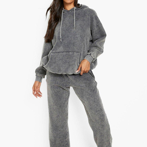 Chándal lavado con ácido para mujer de alta calidad, conjunto de traje de sudor desteñido por el sol personalizado con estilo, producto al por mayor más vendido para el invierno - Product Image 3