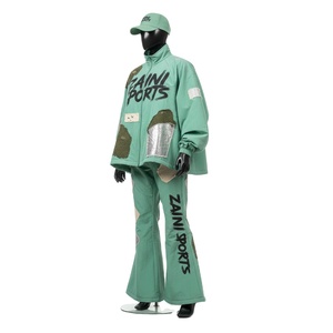 Conjunto de Chaqueta Cortavientos para Hombre, Tela de Nailon y Poliéster Premium, Diseño de Paneles Verdes, Impresión de Pantalla con Logotipo Personalizado, Talla Grande - Product Image 5