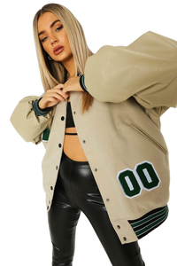 High Quality Hot Sale Cheap Price Varsity Women Jacket Custom logo Chenille Printing Letterwomen <b>Coats</b> Leather Sleeve Baseball - Product Image 2