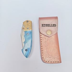 Navaja Plegable de Alta Calidad OEM con Hoja de Acero de Damasco y Mango de Hueso de Camello de Colores, Hecha a Mano, para Bolsillo, Manualidades, Camping - Product Image 2