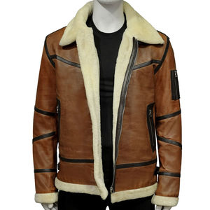 Blouson aviateur en cuir élégant 2026 avec bordure en tricot côtelé et poches avant, blouson aviateur en cuir de qualité supérieure pour hommes - Product Image 2