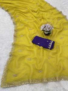 Oferta al por mayor en secuencia exclusiva trabajo de bordado de hilo Sari catálogo completo disponible ropa de fiesta hecha de seda sensación crujiente - Product Image 3