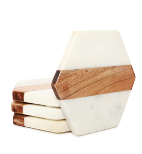 <b>White</b> Marble Wood <b>Coaster</b> Personalized Wood and Marble Drinks Cup <b>Coasters</b> for Wedding Decoration Item - Product Image 3