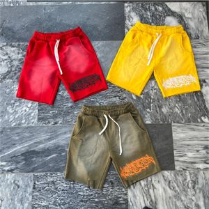 Short à ourlet brut en éponge française délavée vintage pour hommes, Streetwear lourd, shorts de gymnastique sérigraphiés délavés au soleil, Style High Street - Product Image 5