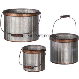 Recién llegado, maceta y macetas de flores de estaño galvanizadas de diferentes tamaños, Juego de 2 hoteles de diseñador y maceta de flores decorativas para el hogar - Product Image 5