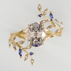 Luxury Oval Cut Diamond <b>Ring</b> for Women Gold Plated Floral Leaf <b>CZ</b> Engagement Wedding <b>Ring</b> - Product Image 1