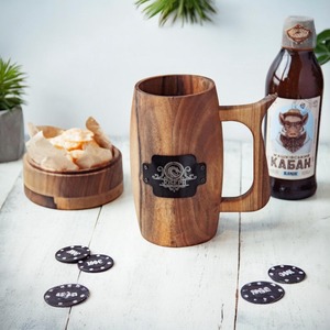 Jarra de cerveza marrón personalizada con asa, accesorios creativos para regalo de boda, Material de paja de trigo hecho de madera maciza - Product Image 4