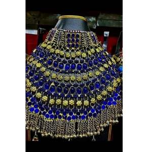 Prix de gros, collier et boucles d'oreilles en alliage pour femmes, faits à la main, argenté, turquoise, style pakistanais, indien, afghan, antique, personnalisé - Product Image 3