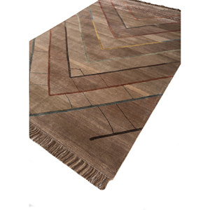 Manchaha Beige <b>Brown</b> Hand Knotted <b>Wool</b> Bamboo Silk Rugs-for Home Chevrons Rectangles for Bedroom Living Hallway Carpet-Les-2317 - Product Image 2
