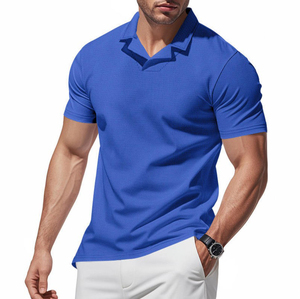 Polos de gofres simples de verano para hombre, polos sueltos e informales, camisetas de manga corta con logotipo personalizado - Product Image 2