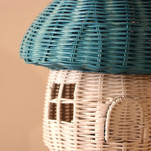 Lámparas de mesa de setas verdes, Lámpara decorativa de ratán natural más vendida para mesitas de noche de dormitorio infantil - Product Image 3