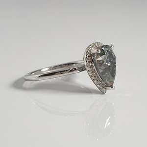 Anillo de compromiso de halo de moissanita Original con corte de pera gris, Azul, Gris, gota de lágrima, chapado en oro blanco, anillos finos de ANIVERSARIO DE PLATA 925 - Product Image 6