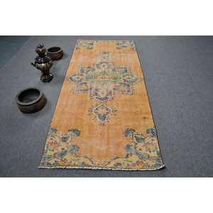 พรม7.7ft พื้นที่ขนาดใหญ่สีส้มสีน้ำเงินสไตล์วินเทจสไตล์ตุรกีสี่เหลี่ยมผืนผ้าเย็บปะติดปะต่อกันดีไซน์นามธรรมผ้าขนสัตว์หญ้าทะเลลาเท็กซ์สำหรับห้องโถง - Product Image 1