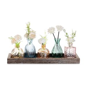 Juego de Jarrones Pequeños con Bandeja de Madera Tradicional, Hechos a Mano, Ligeros, para Hogar, Oficina, Sala de Estar, Centros de Mesa Vintage para Bodas - Product Image 1