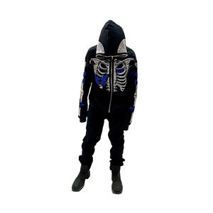 New Fashion Men's Rhinestone Skeleton Hoodies In <b>Black</b> Color Plus Size Fashion Wear Boys <b>Sweatshirts</b> With Custom Design - Product Image 2