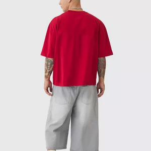 2025 New Manufacturer Custom <b>Red</b> <b>Men's</b> <b>T</b>-<b>Shirt</b> 100% Cotton Oversized Drop Shoulder Loose Fit Silk Screen Solid Front Casual - Product Image 6