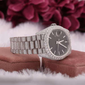 New Arrival Luxurious Stainless Steel Watch <b>Vintage</b> <b>Stick</b> Dial Black Dial Fully Iced Moissanite Hip Hop Classic Date 20mm - Product Image 4