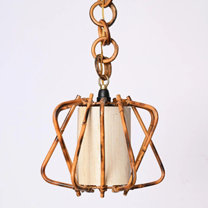 Lustre français du milieu du siècle pendentif lumière canne rotin abat-jour avec bambou matériel décoration de la maison - Product Image 4