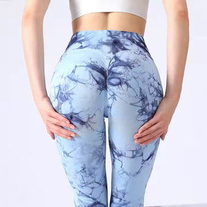Pantalones de Yoga para Mujer de Alta Calidad con Cintura Elástica, Diseño Tie Dye Mármol, Efecto Scrunch, Logotipo Personalizado OEM ODM, Poliéster/Nailon Duradero - Product Image 3