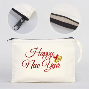Pochette à fermeture éclair en coton rayé pour le Nouvel An, pratique, 10 x 7 (25 x 18 cm), sac cadeau personnalisé pour les fêtes - Product Image 5