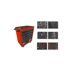 Movable Wheeled <b>Tool</b> <b>Cabinet</b> Cart 6 Lockable Drawers 74-Piece Red Stainless Steel - Product Image 4