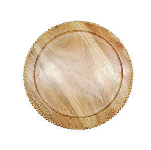 Assiette de chargeur en bois dîner de fête mariage 13 pouces de diamètre assiette de chargeur en bois naturel couleur de conception sculptée - Product Image 1