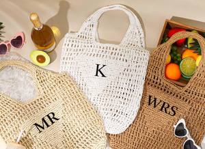 Sac de plage personnalisé, sac de plage en paille, sac de fête prénuptiale, sac cadeau pour enterrement de vie de jeune fille, sac avec initiales personnalisées - Product Image 4
