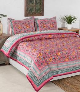 Edredón gemelo indio en Reversible amarillo naranja verde suave bloque de mano estampado Jaipuri Razai para regalo de Navidad - Product Image 5