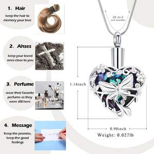 Colliers d'urne papillon en métal pour cendres Bijoux d'urne pour cendres humaines pour femmes Collier de crémation de coeur pour cendres Taille personnalisée - Product Image 2