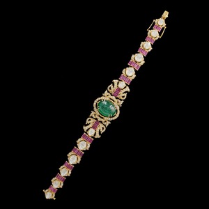 High Quality Hot Selling 14K Solid Gold Cuff <b>Bracelet</b> With Emerald <b>Ruby</b> Gemstones & Polki Diamonds <b>Bracelet</b> Bulk Wholesale - Product Image 1