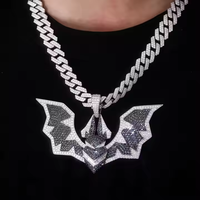 Colgante de murciélago de plata de ley con incrustaciones de moissanita negra y plateada, chapado en oro rosa, para hombre, joyería hip hop con diseño de alas llamativas, para fiesta