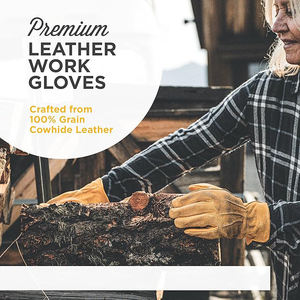Leather Work <b>Gloves</b> <b>for</b> <b>Men</b> Cowhide, Reinforced Palm Durable, Snug Fit, Elastic Wrist Farm Work & <b>Gardening</b> <b>Gloves</b> - Product Image 2