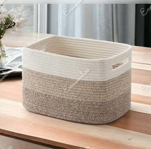 Cestas de almacenamiento de cuerda de yute y algodón hechas a mano diseñadas para uso multiusos, cesta de cuerda de algodón tejida para guardería. - Product Image 1