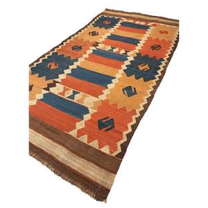 พรมขนสัตว์ทำมือขนาดใหญ่ Nayaab รูปทรงสี่เหลี่ยมผืนผ้า 9x12 ฟุต ลายเรขาคณิตสีแดงส้มคลาสสิก ทอแบบเรียบ สำหรับทางเข้าบ้าน-Paem-990 - Product Image 2