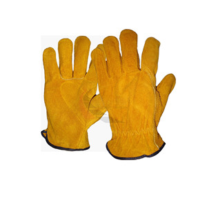 PK Highest Quality Safety Driver Work Gloves Grain Leather <b>Back</b> Cow Split Leather with Brown Piping Anti-Slip 10-inch 11 oz - Product Image 5