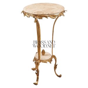 Mesa Auxiliar Redonda Alta de Lujo con Tapa de Mármol Beige y Base de Trípode de Latón Dorado Antiguo para Decoración Clásica de Sala de Estar - Product Image 1