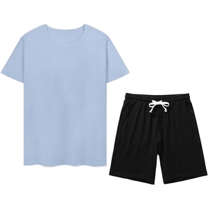 Ensemble short et t-shirt d'été pour homme, personnalisé avec logo, en coton tricoté respirant, couleur unie, style streetwear, haute qualité - Product Image 1