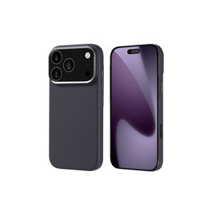 ASMA Nekst Series Premium pour MagSafe Coque de protection arrière en silicone pour iPhone 17 Pro Aspect fibre de carbone Noir électroplaqué - Product Image 1