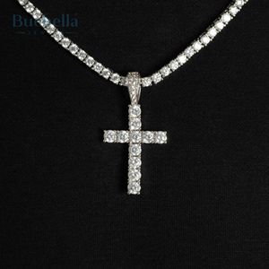 Hot Sale Men's 925 <b>Silver</b> Fashion Necklace with T-Shape Moissanite Diamond <b>Cross</b> Pendant Hip Hop Style - Product Image 1