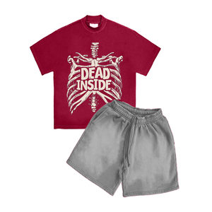 Gran oferta, chándales cortos sueltos de algodón de Color sólido para hombre con diseño frontal de diamantes de imitación, Conjunto de camiseta y pantalones cortos simples personalizados - Product Image 5