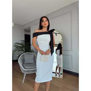 Vestido de satén 2028 con detalle de lazo en el hombro, cintura natural y característica transpirable - Product Image 1