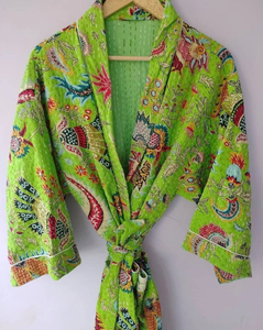 ชุดคลุมอาบน้ำผ้าฝ้ายพิมพ์ลาย Paisley สีเขียวใส่ได้ทั้งชายและหญิงเสื้อคลุมกิโมโนโบโฮฟรีเชือกผูกทำด้วยมือผ้าฝ้าย100% ระบายอากาศได้ดีฤดูใบไม้ผลิฤดูร้อน - Product Image 1