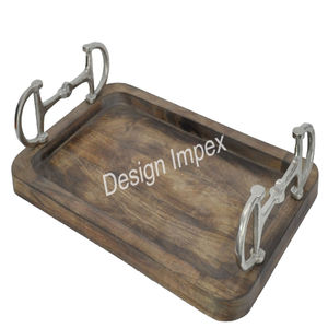 Super petit déjeuner utilise un plateau de service en bois avec poignées de cheval Plateau unique Table écologique Plateaux décoratifs en bois - Product Image 5