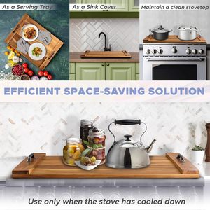 Couverture de poêle à nouilles, couverture de poêle à bois d'acacia pour brûleurs à gaz cuisinière électrique couverture de cuisinière en bois RV extra épaisse - Product Image 4