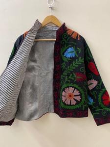 Floral Suzani abrigo bordado Chaqueta corta indio Suzani estilo bohemio Chaqueta corta de algodón para mujer - Product Image 2