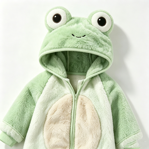 Mono de bebé de peluche con diseño de rana verde personalizado, pelele de bebé con capucha de rana de lana, disfraz de rana para recién nacido. - Product Image 1
